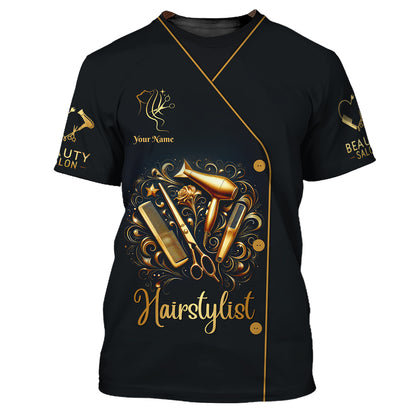 Vintage Golden Hairdressing Tools 3D Shirt Hair Stylist Custom T-Shirts