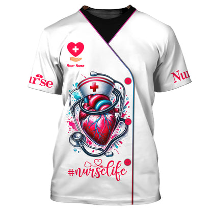 Nurse Life Custom T-Shirts Heart And Stethoscope 3D Shirt