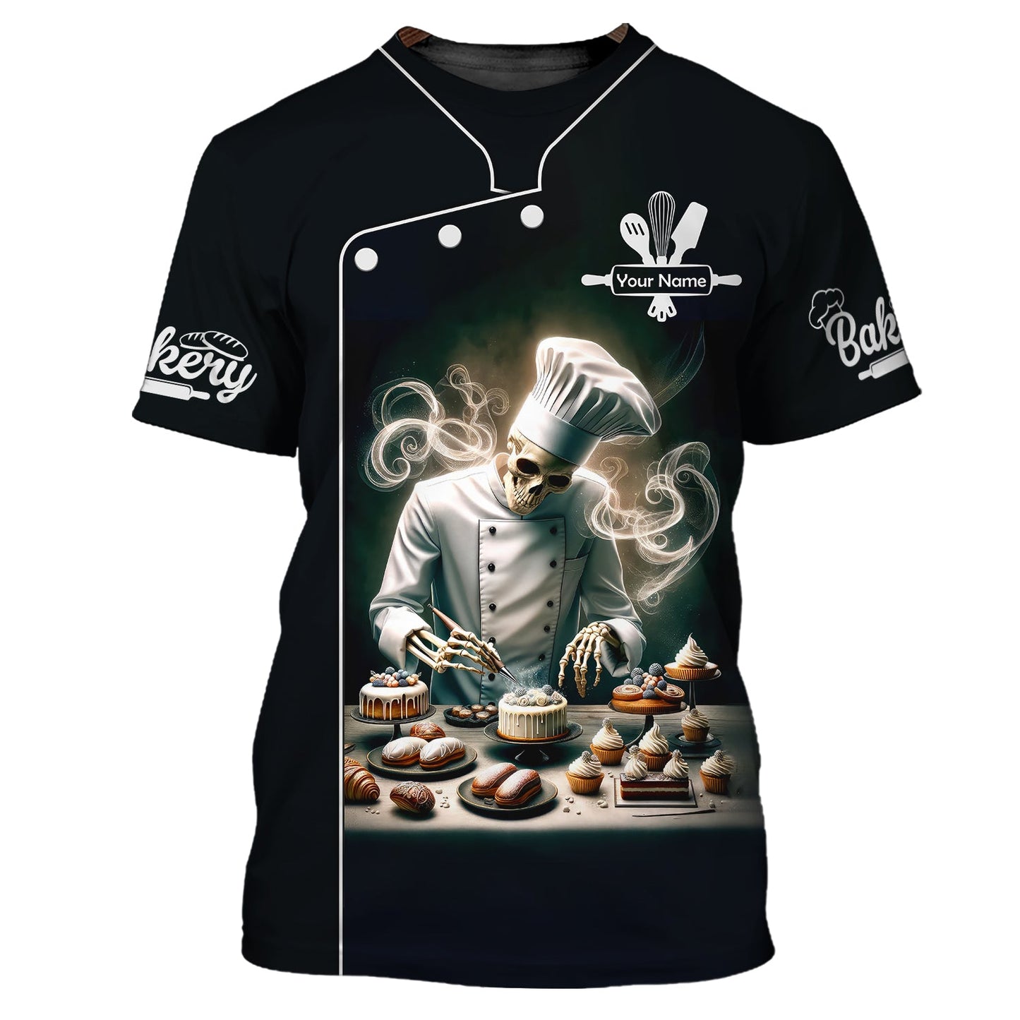 Ziper Hoodie Baker Skull Custom T-Shirts Bakery 3D Shirt