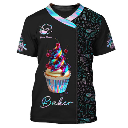 Zipper Hoodie Cupcake Colorfull 3D Shirt Bakery Custom T-Shirts Gif For Baker