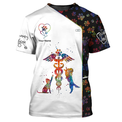 Zipper Hoodie Veterinary Caduceus Art Watercolor 3D Shirts Vet Custom T-Shirts