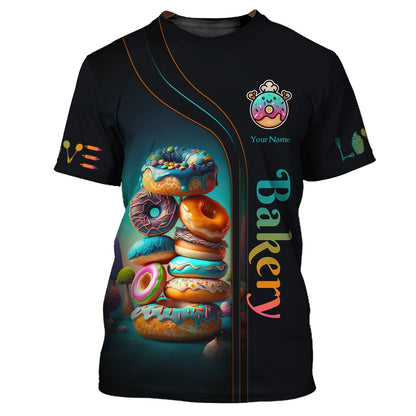 Zipper Hoodie Bakery Custom T-Shirts, Gif For Baker, Donut Colorfull 3D Shirt (Sao chép)