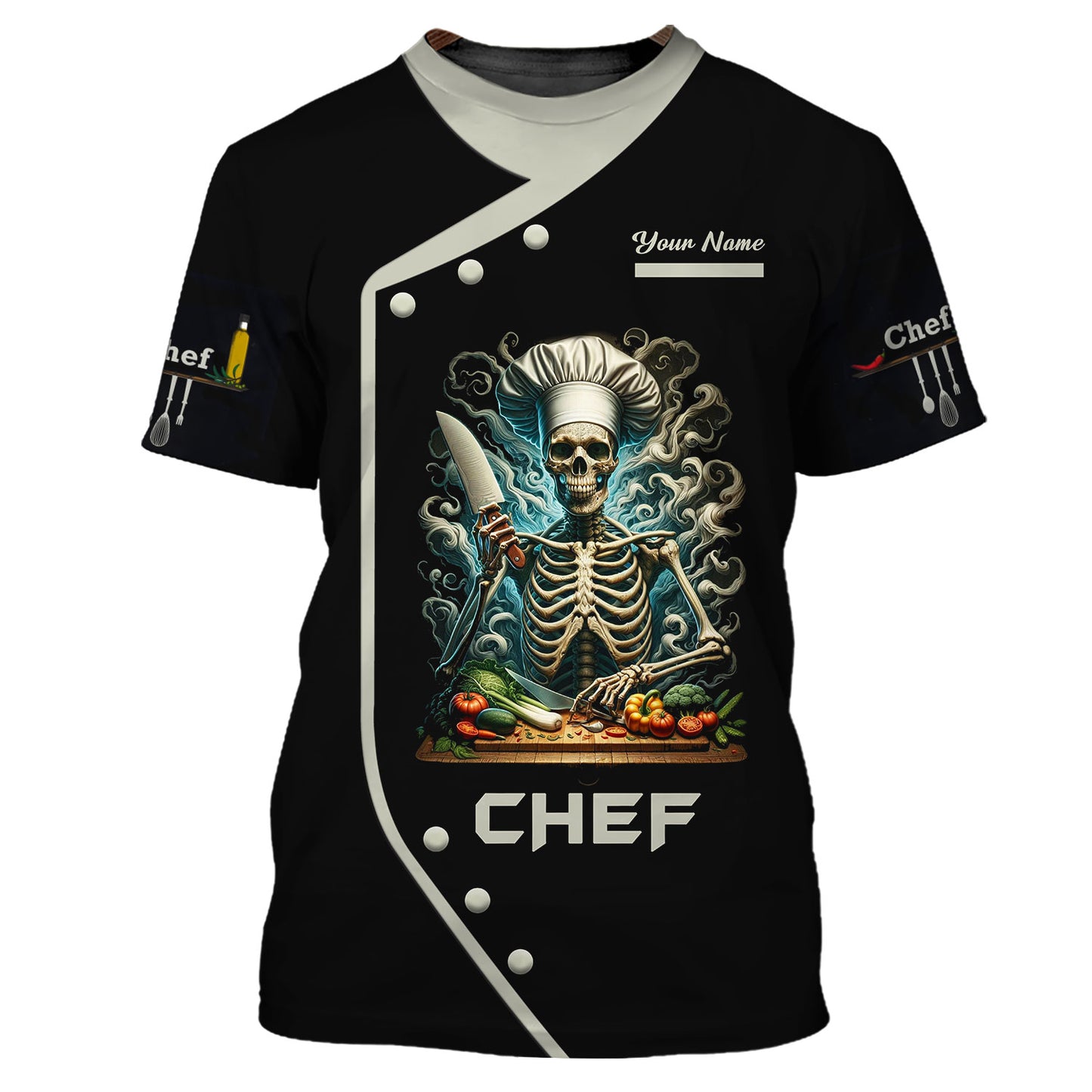 Chef Cooking Custom T-Shirts Chef Skeleton 3D Shirt