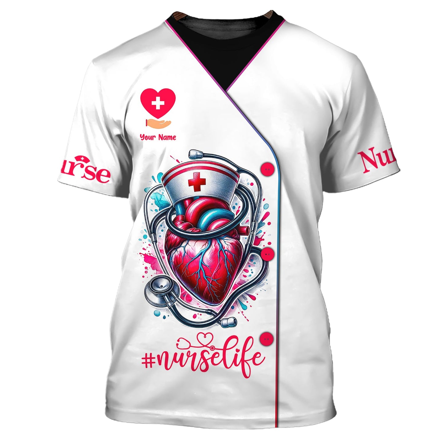 Zipper Hoodie Nurse Life Custom T-Shirts Heart And Stethoscope 3D Shirt