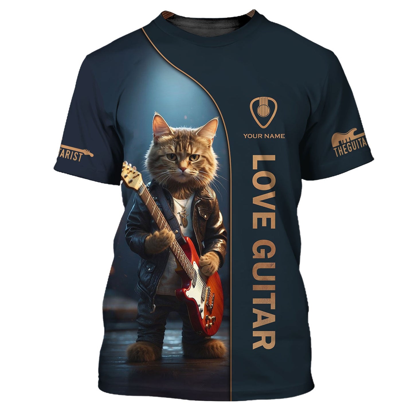 Zipper Hoodie Guitar Electric Cat Custom T-Shirts Cat In A Leather Jacket Playing A Guitar 3D Shirt