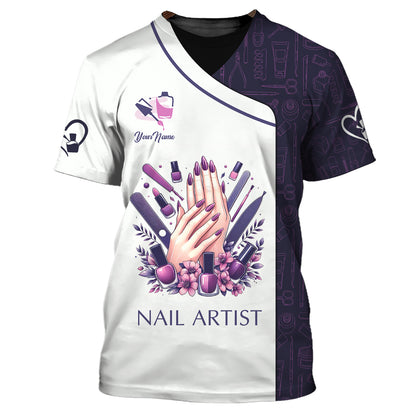 Nails Manicure Salon Custom T-Shirts Naild Artist 3D Shirts