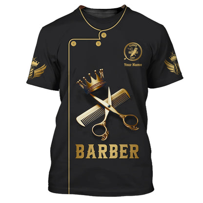 Zipper Hoodie Golden Scissors And Comb With Crown 3D Shirt Barber Custom T-Shirts