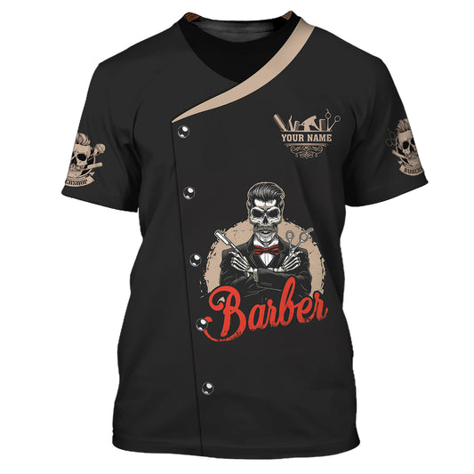 Vintage Bearded Barber Skull 3D Shirt Barbershop Custom T-Shirts