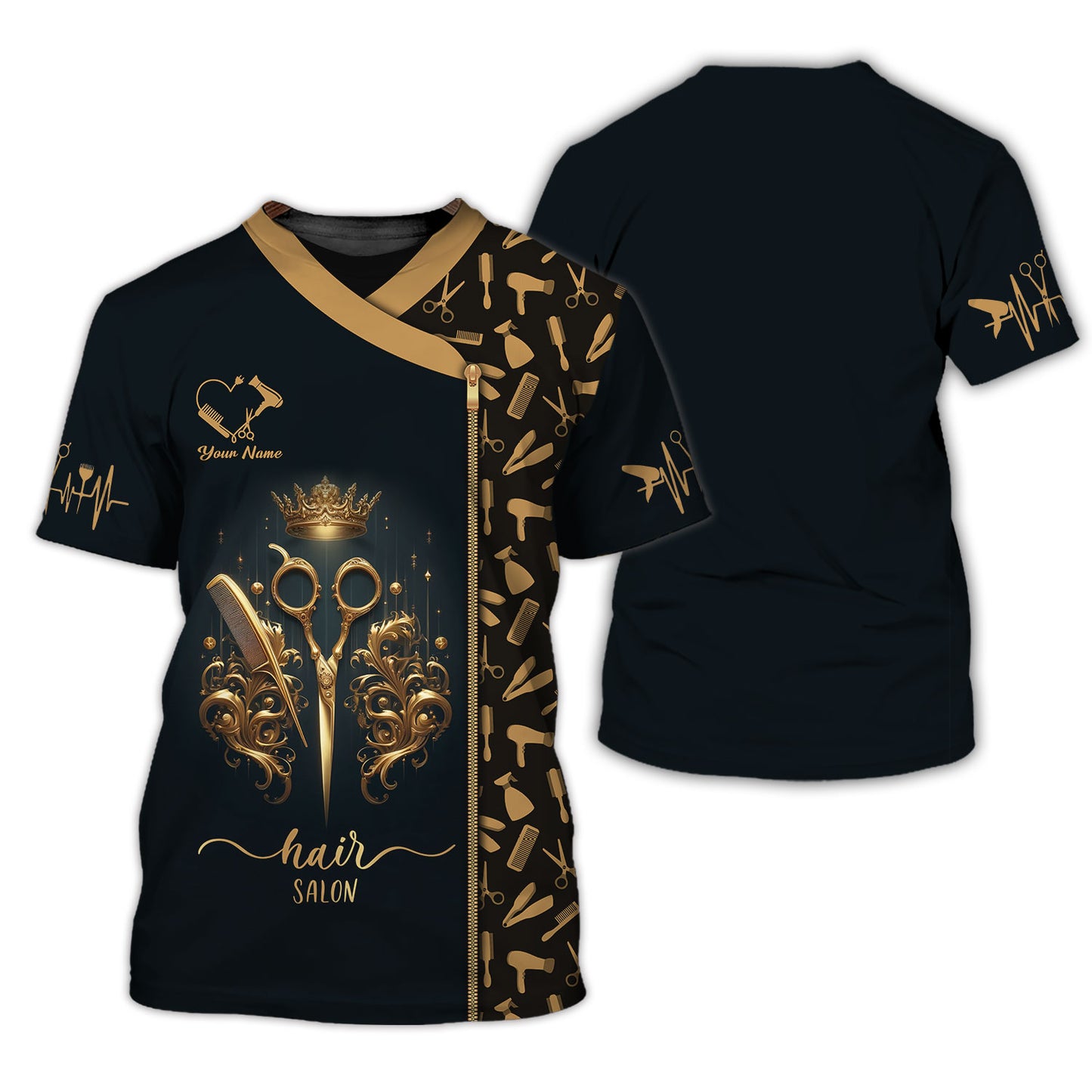 Hairdresser Custom T-Shirts Hair Salon Golden Symbol 3D Shirt