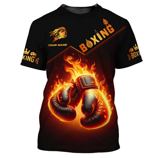 Closeup Of Boxing Gloves With Fire 3D Shirts Boxing Custom T-Shirts