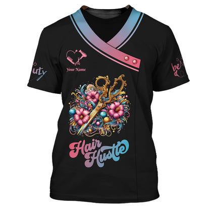 Colorful Hairdresser Tools With Flowers 3D Shirts Hair Stylist Custom T-Shirts