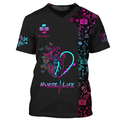 Zipper Hoodie Neon Nurse Heart 3D Shirt Nurse Life Custom T-Shirts