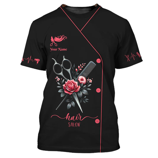 Hairdresser Scissors And Comb With Rose 3D Shirt Hairstylist Custom T-Shirts