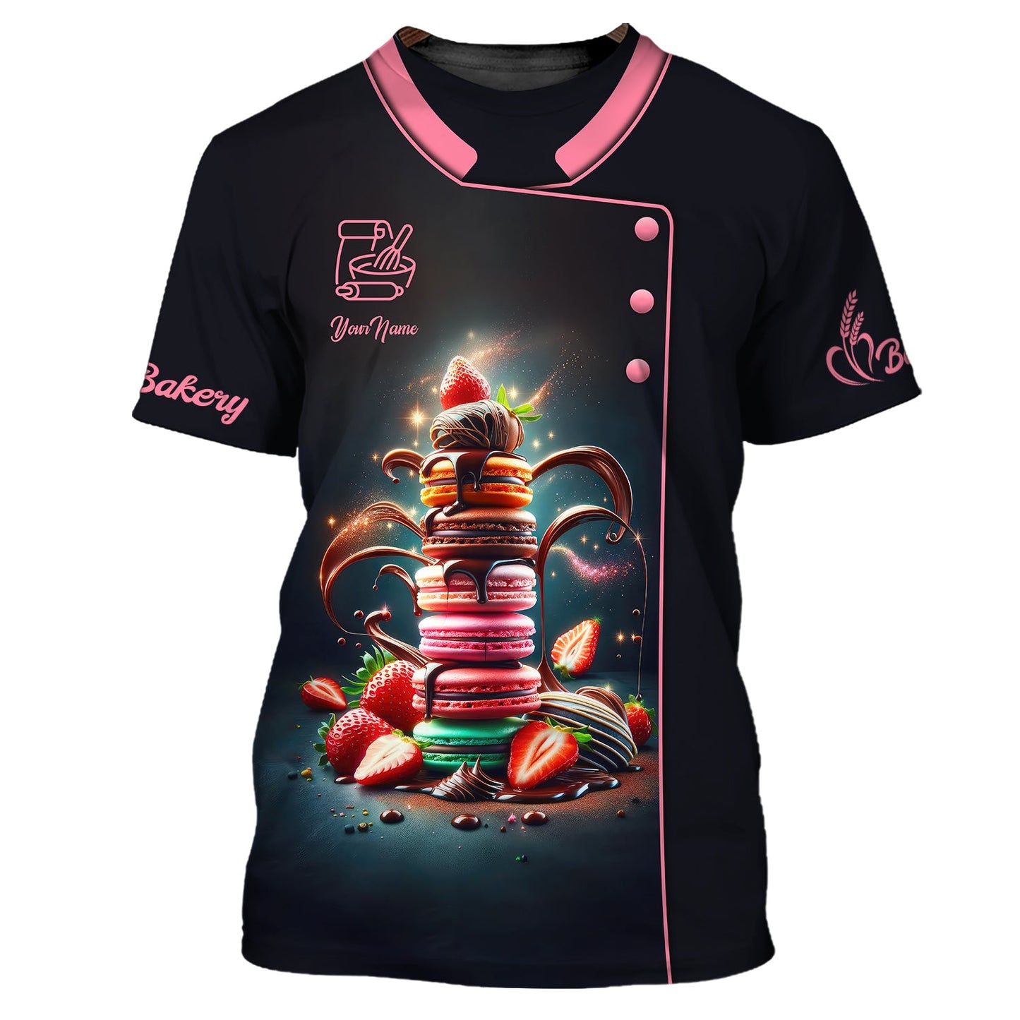 Zipper Hoodie Bakery Custom Name T-Shirts Macarons Colorful 3D Shirts Gif For Baker