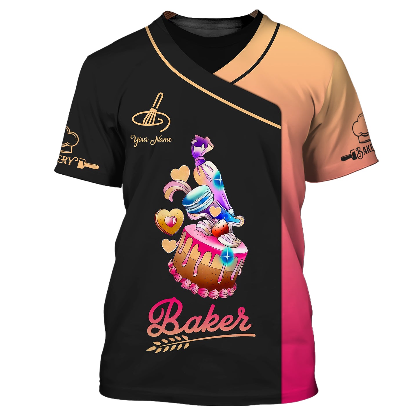 Colorful Sweet Cake 3D Shirts Bakery Custom T-Shirts Gif For Baker