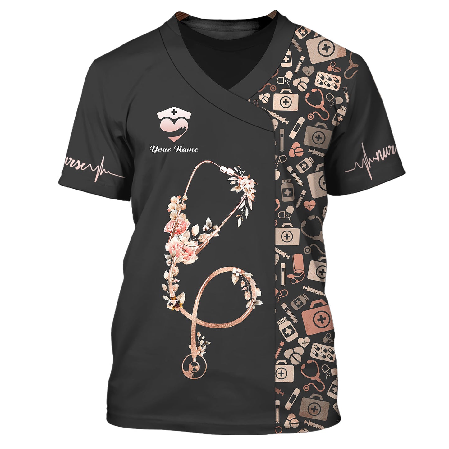 Stethoscope With Flowers 3D Shirt Nurse Custom T-Shirts