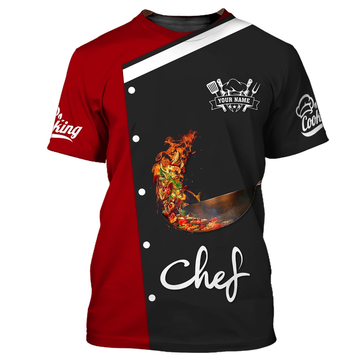 Zipper Hoodie Food Is Being Tossed With Fire 3D Shirts Cooking Chef Custom T-Shirts, Hoodie