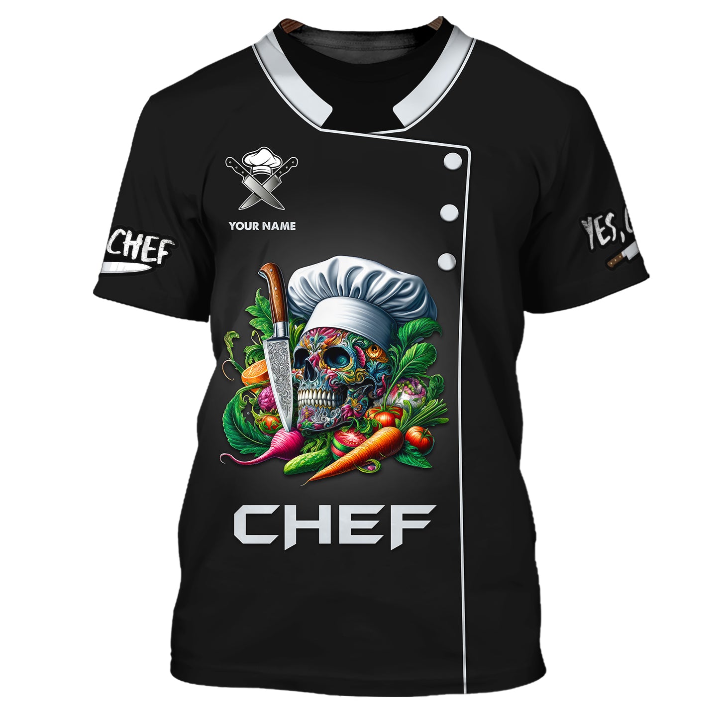 Chef Cooking 3D Shirt Skull Chef Kitchen Custom T-Shirts Gif For Chef