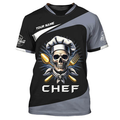 Personalized Custom T-Shirt Skull Chef 3D Shirt Gif For Cooking Chef