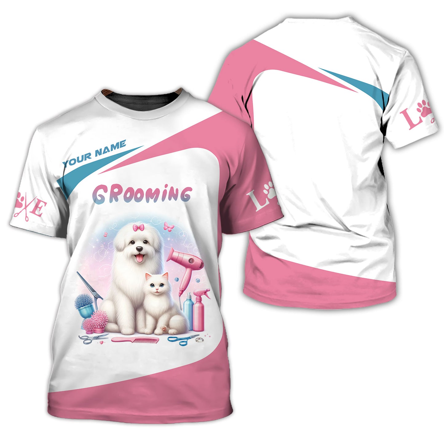 Unisex Groomer Custom T-Shirts Cute Dogs With Groomer Tools 3D Shirt