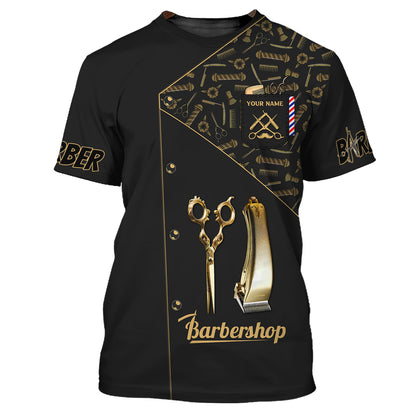 Golden Barber Tool Symbol 3D Shirt Barbershop Custom T-Shirts