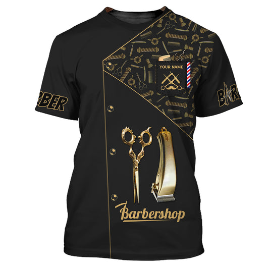 Golden Barber Tool Symbol 3D Shirt Barbershop Custom T-Shirts