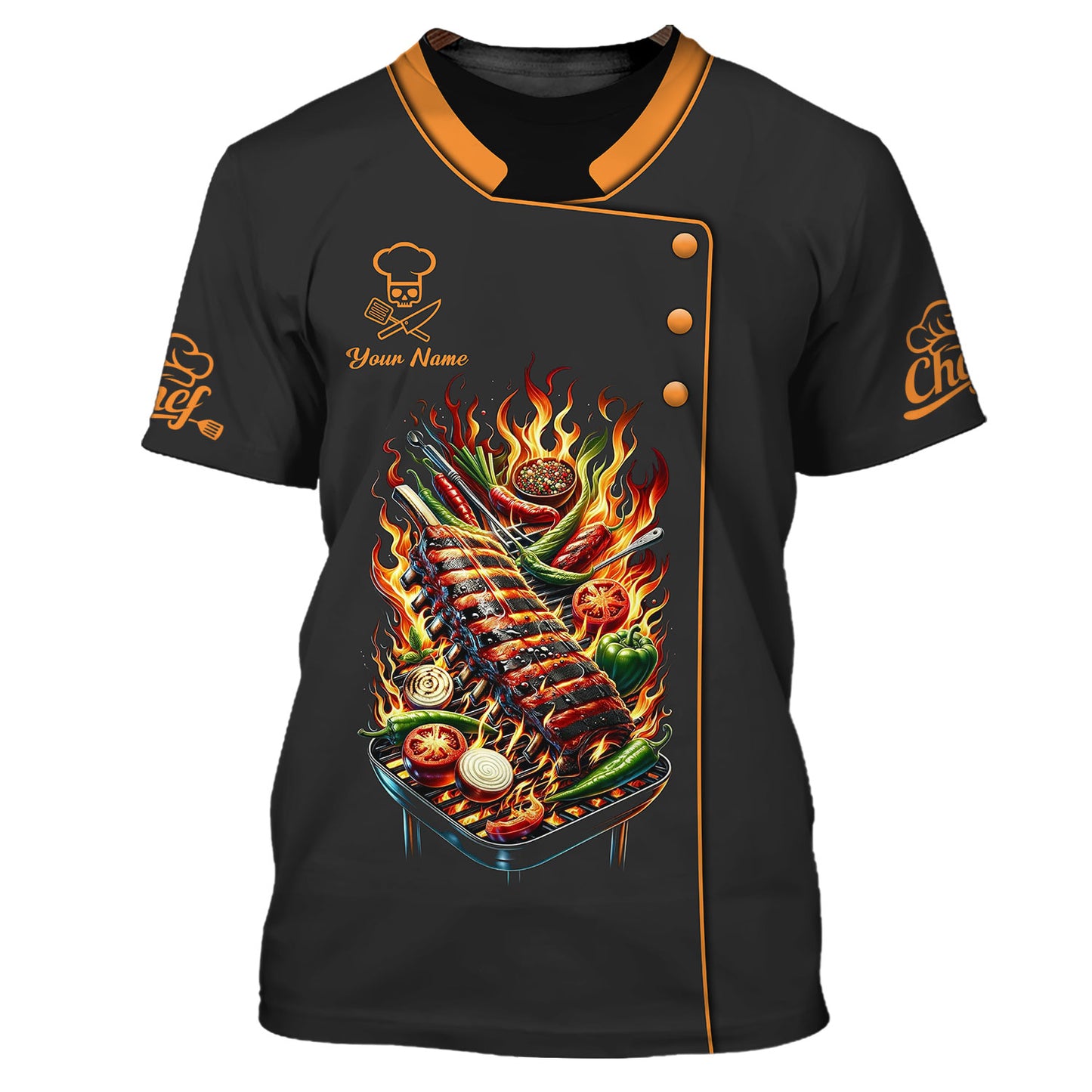 Beautiful Plate Of Grilled Pork Ribs 3D Shirt Chef Cooking Custom T-Shirts