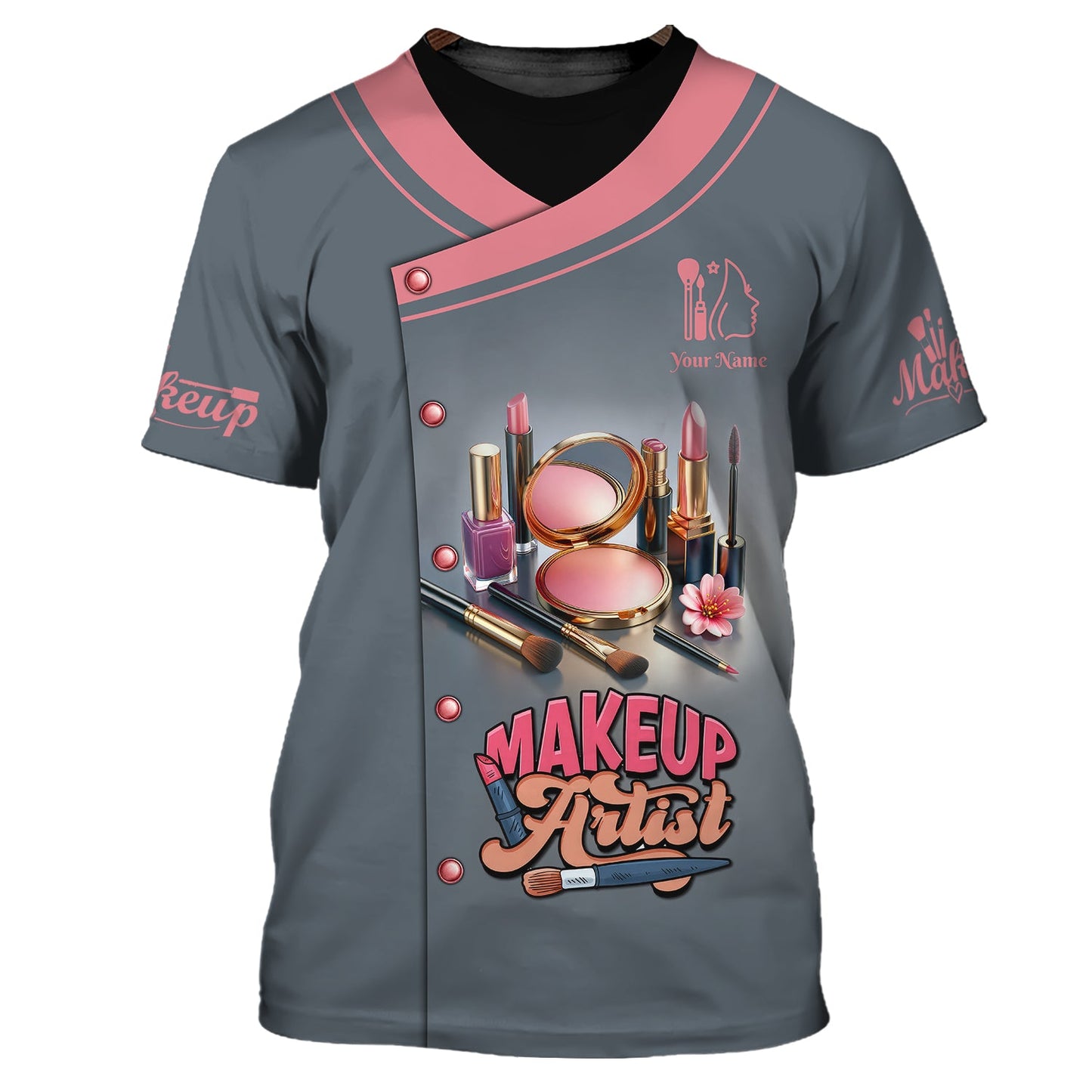 Zipper Hoodie Glamorous Makeup Essentials Lipstick Eyeshadow 3D Shirt Makeup Artist Custom T-Shirts