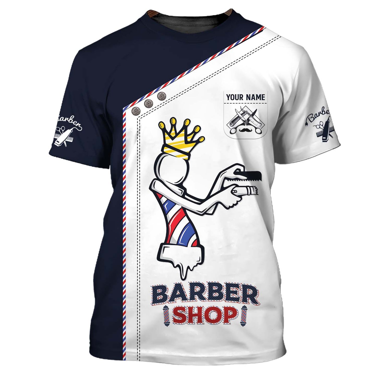 Crowned Barbershop Lamp 3D Shirt Barber Custom T-Shirts