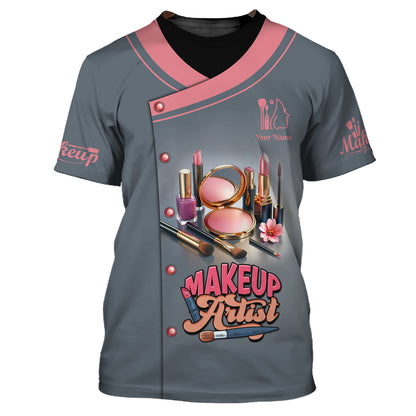 Glamorous Makeup Essentials Lipstick Eyeshadow 3D Shirt Makeup Artist Custom T-Shirts