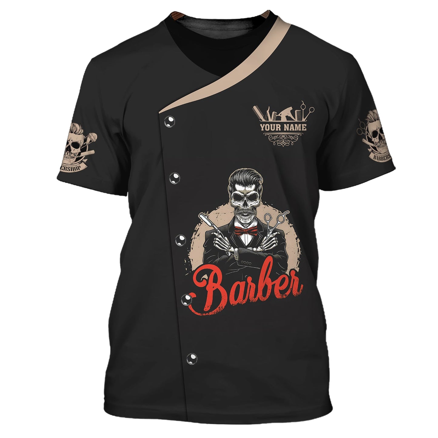 Zipper Hoodie Vintage Bearded Barber Skull 3D Shirt Barbershop Custom T-Shirts