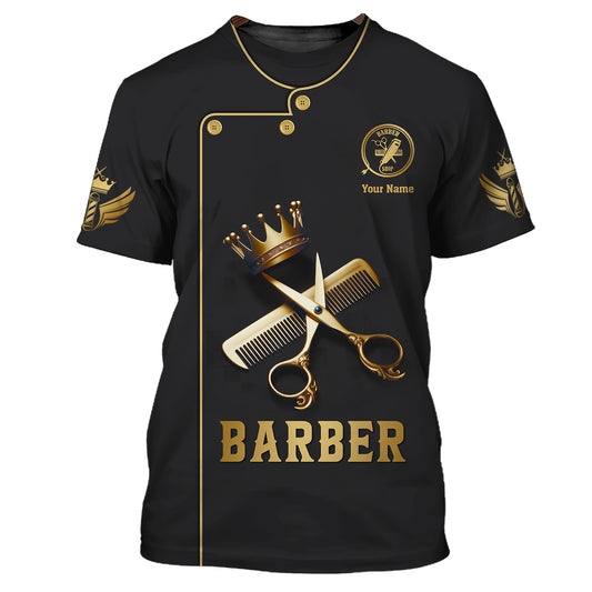 Golden Scissors And Comb With Crown 3D Shirt Barber Custom T-Shirts