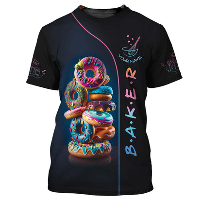 Zipper Hoodie  Stack Of Colorful Donuts 3D Shirt Pastry Maker Custom T-Shirts Gif For Baker