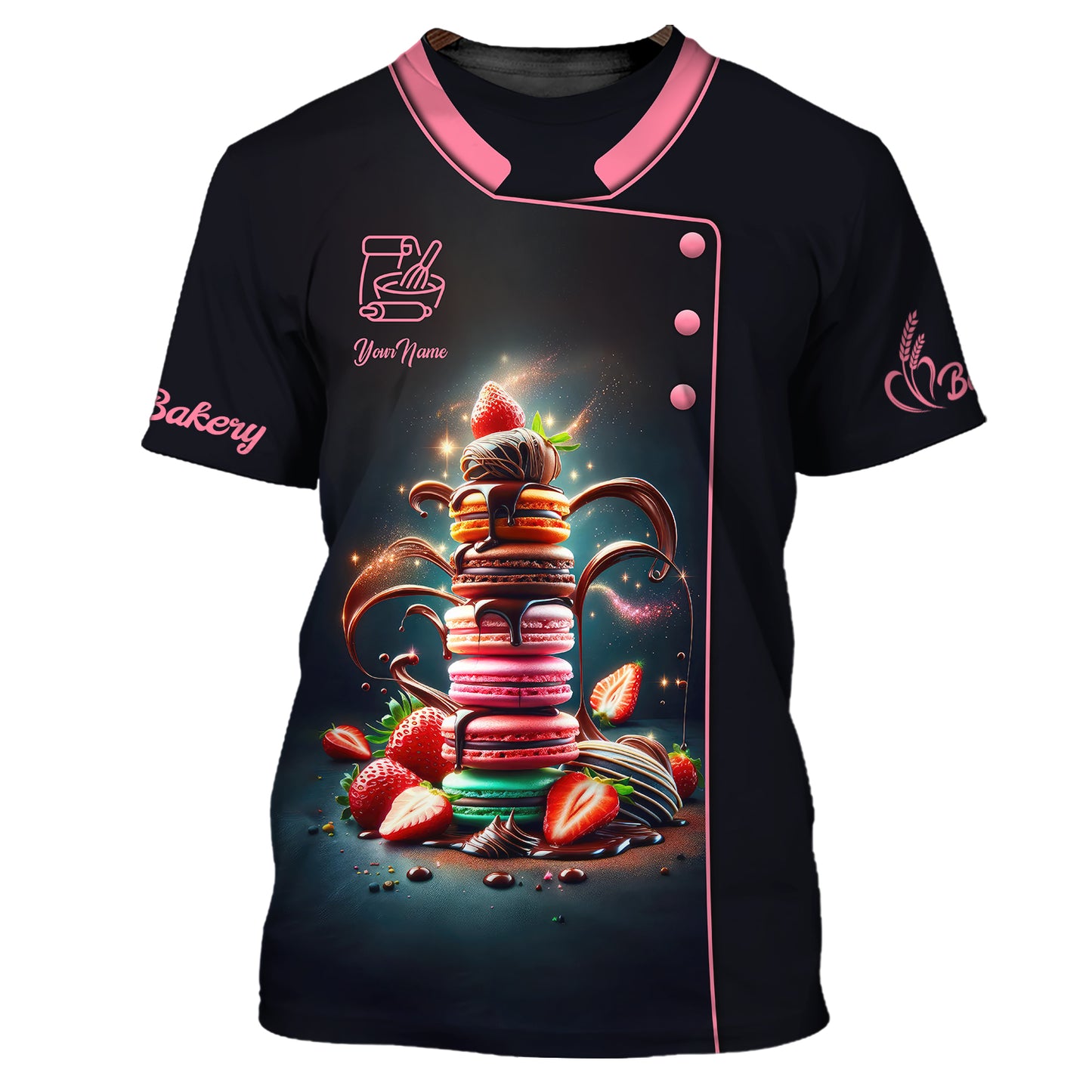 Bakery Custom Name T-Shirts Macarons Colorful 3D Shirts Gif For Baker