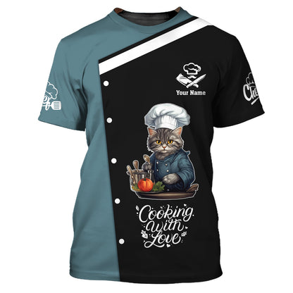 Zipper Hoodie Cat Wearing Chef Hat Cooking 3D Shirts Gif For Chef, Kitchen Custom T-Shirts