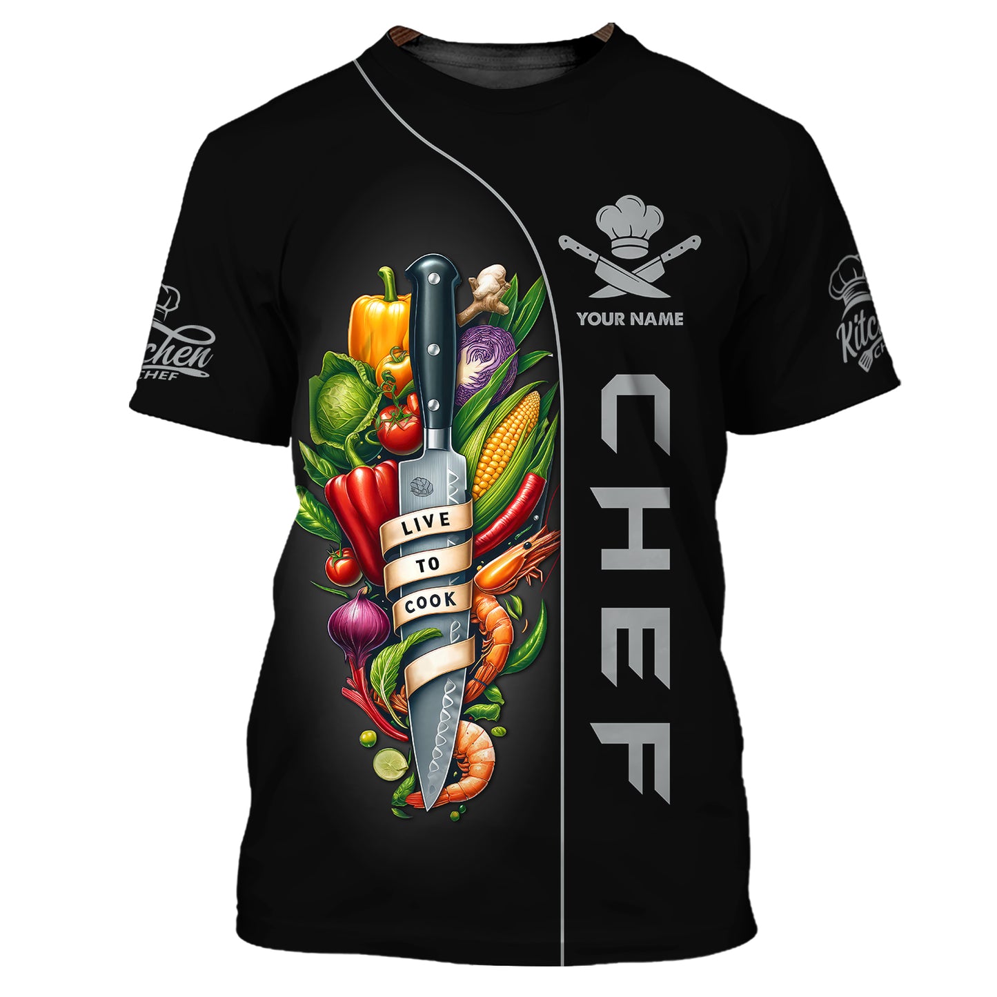 Chef Knife And Vegetables 3D Shirt Knives Cooking Chef Custom T-Shirts