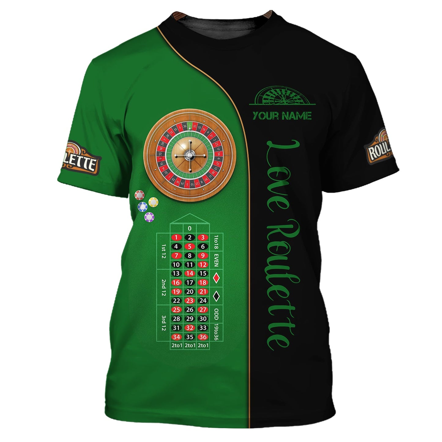 Zipper Hoodie European Roulette Table 3D Shirt Casino Custom T-Shirts