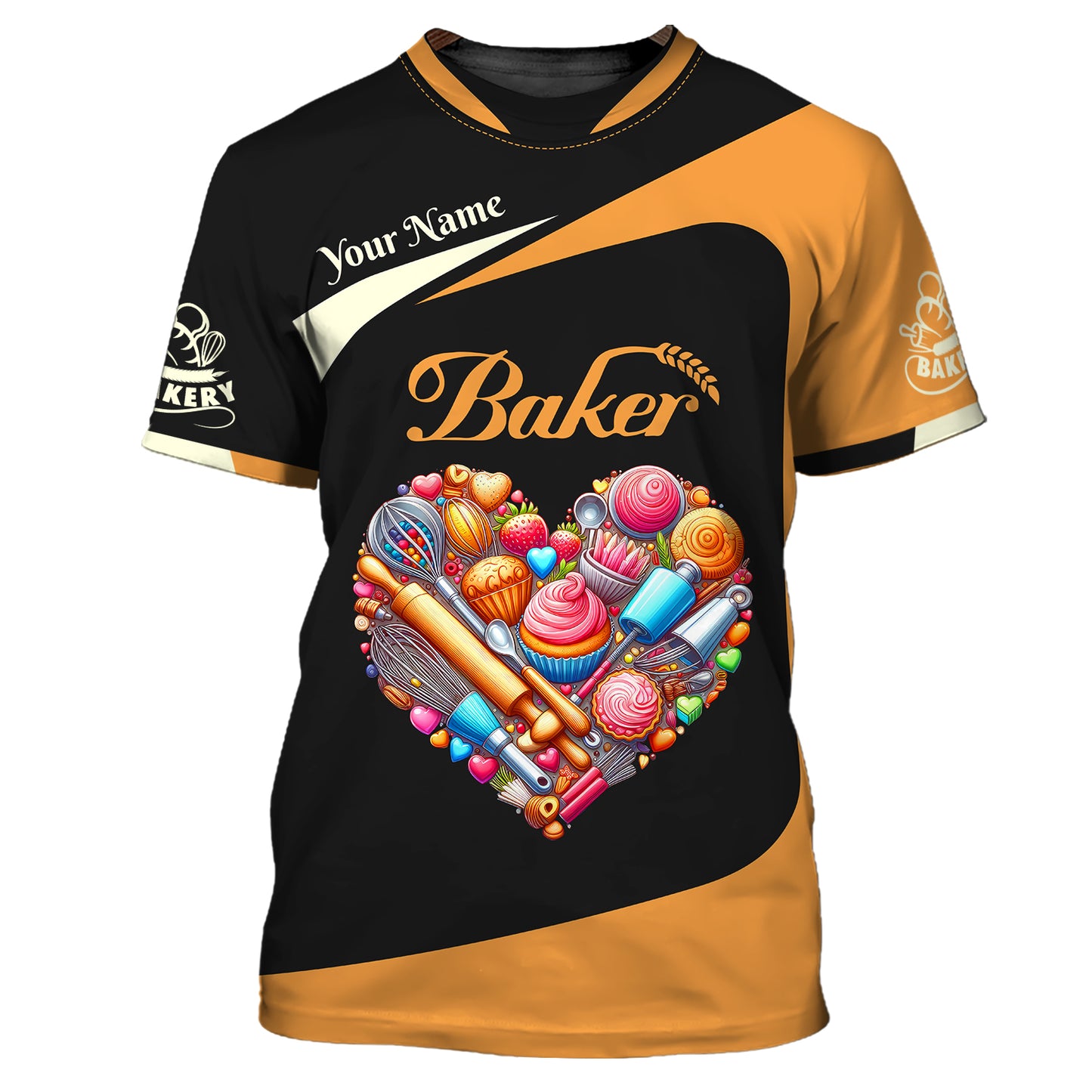 Heart With Baking Tools 3D Shirt Bakery Custom T-Shirts Gif For Baker