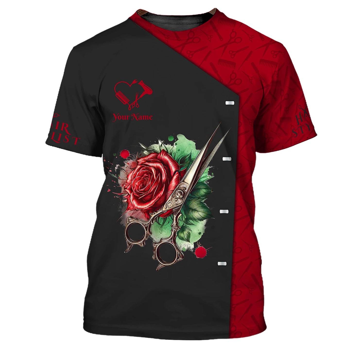 Zipper Hoodie Scissors And Rose Tattoo 3D Shirts Hair Stylist Custom T-Shirts