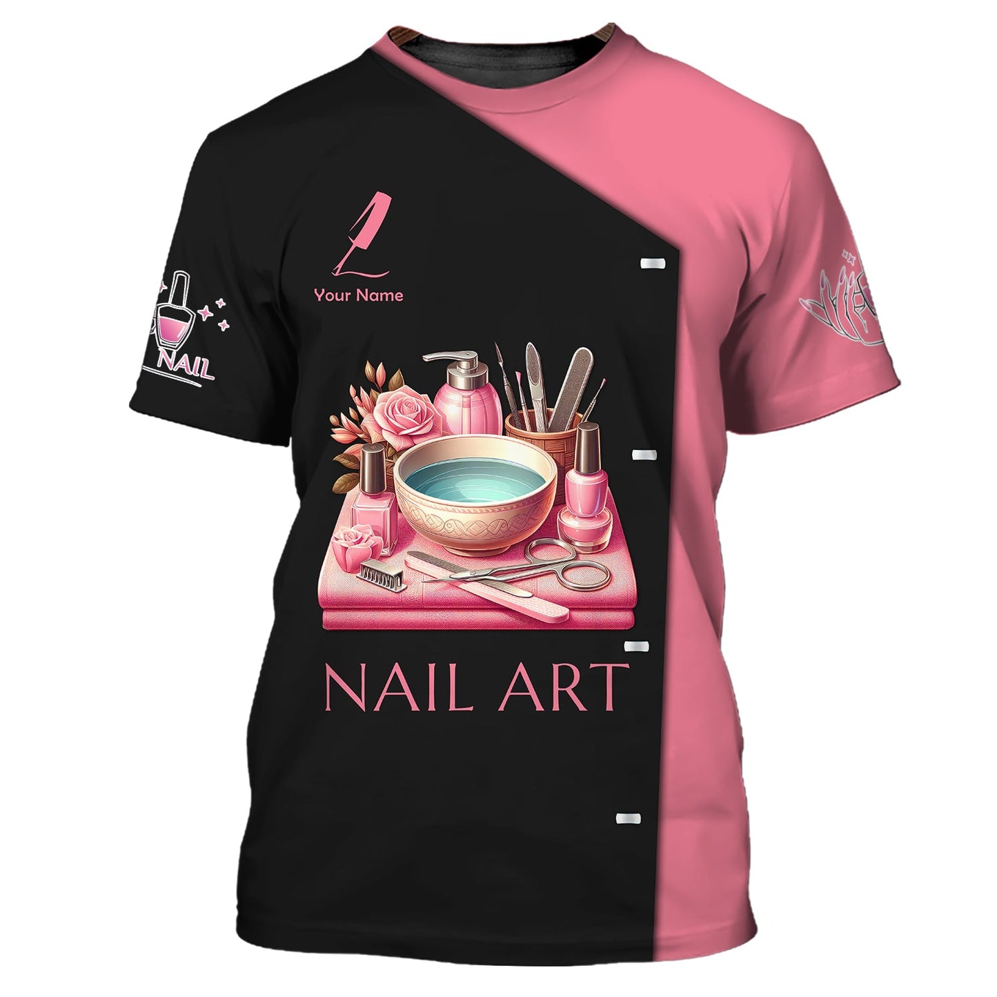 Zipper Hoodie Rose Colored Nail Art Tools 3D Shirts Nails Artist Custom T-Shirts