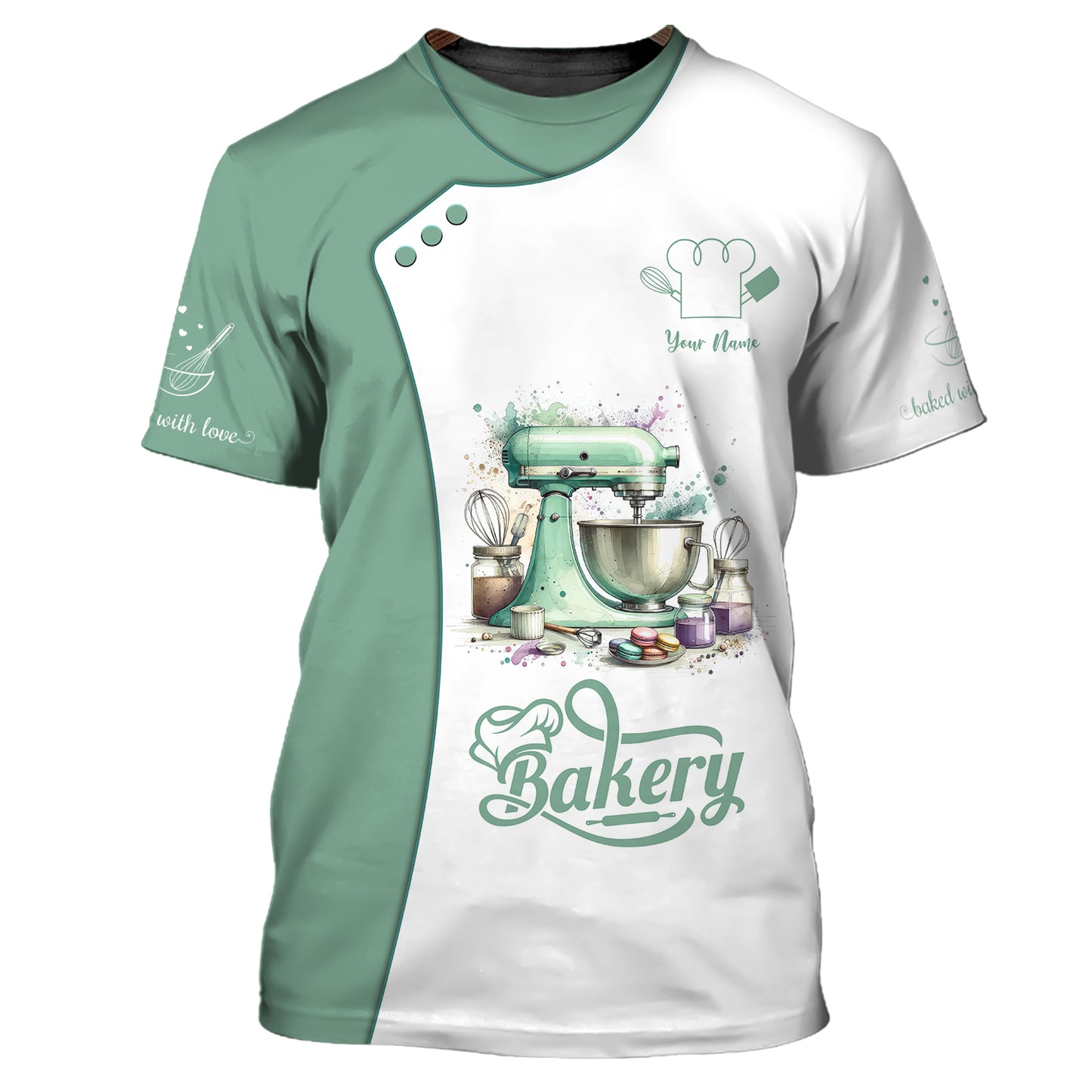 Watercolor Baker Tools 3D Shirts Bakery Custom T-Shirts