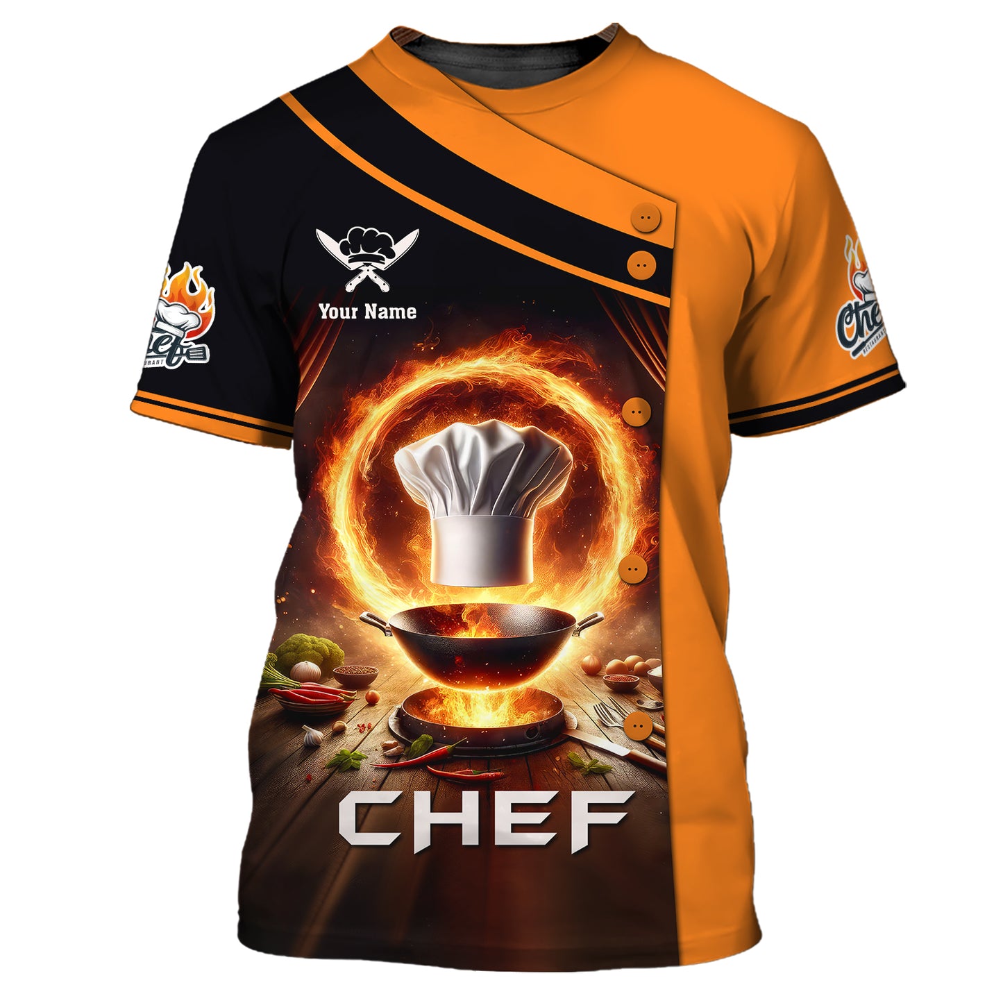 Chef Pan On Fire 3D Shirt Cooking Chef Custom T-Shirts Gif For Chef