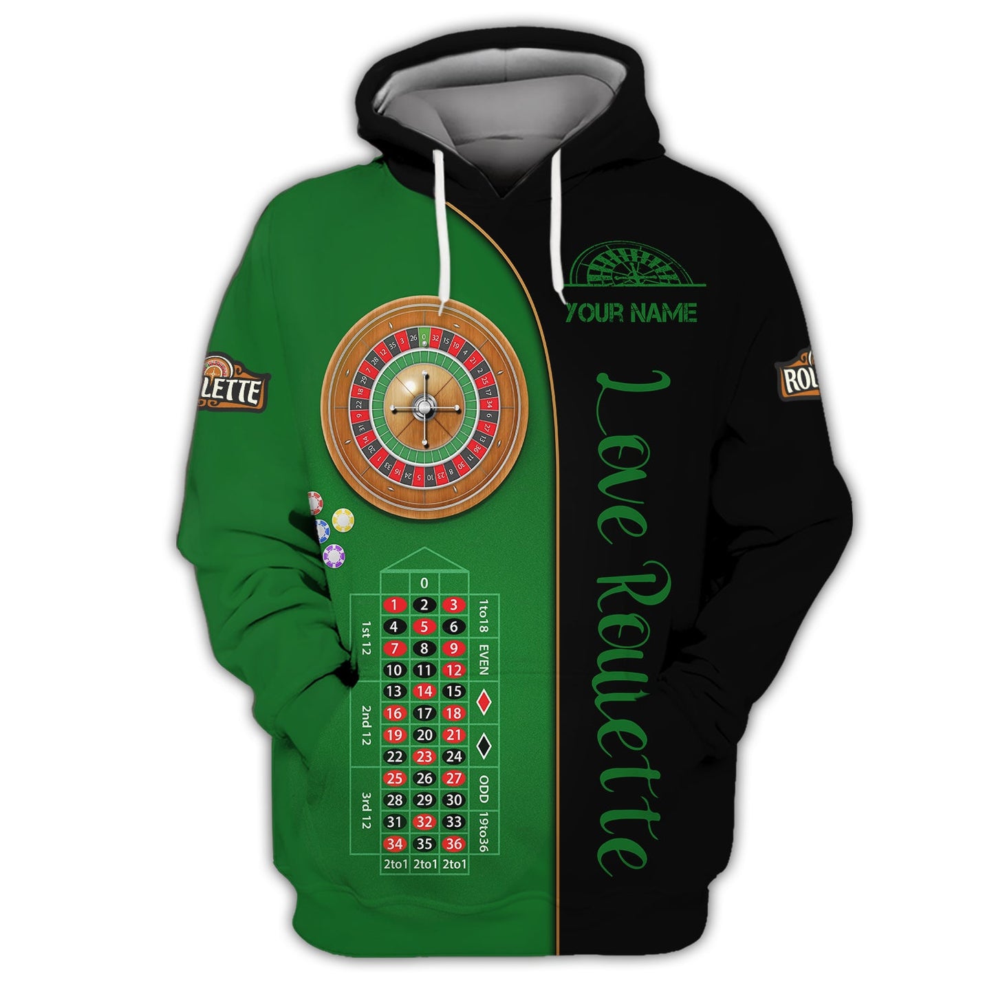 Zipper Hoodie European Roulette Table 3D Shirt Casino Custom T-Shirts