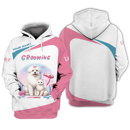 Zipper Hoodie Unisex Groomer Custom T-Shirts Cute Dogs With Groomer Tools 3D Shirt