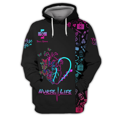 Zipper Hoodie Neon Nurse Heart 3D Shirt Nurse Life Custom T-Shirts