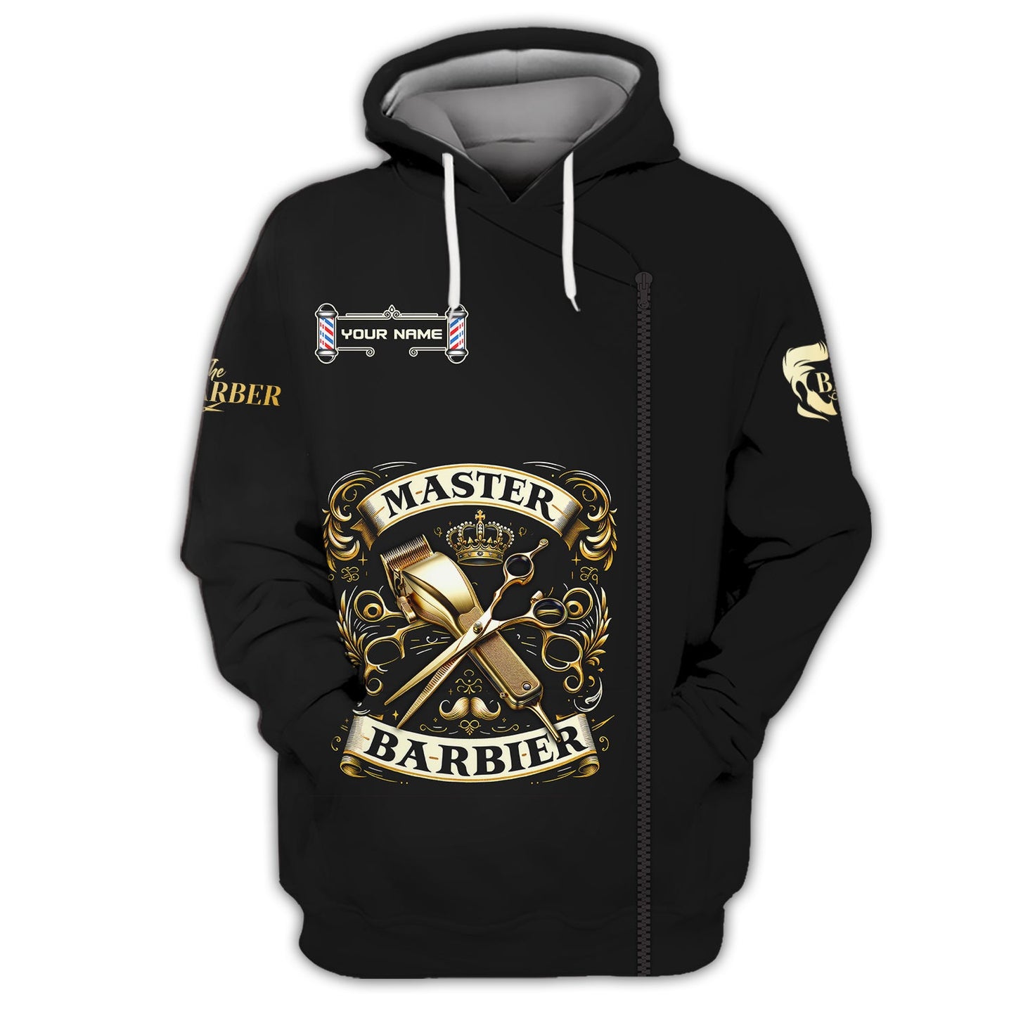 Zipper Hoodie The Master Barber Golden Symbol 3D Shirt Barbershop Custom T-Shirts