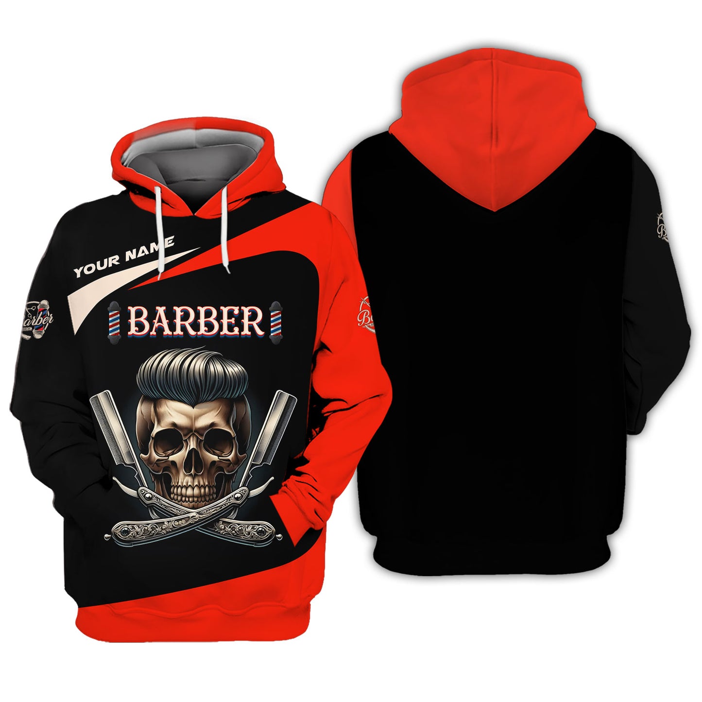 Zipper Hoodie Personality Barbershop Custom T-Shirts Skull Barber 3D Shirt Gif For Barber