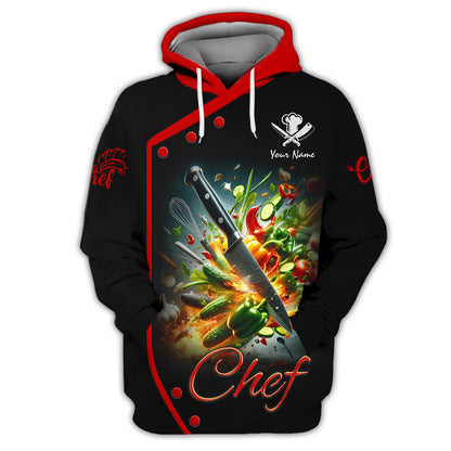 Zipper Hoodie Chef's Knife Cuts Vegetables 3D Shirt Cooking Chef Custom T-Shirts