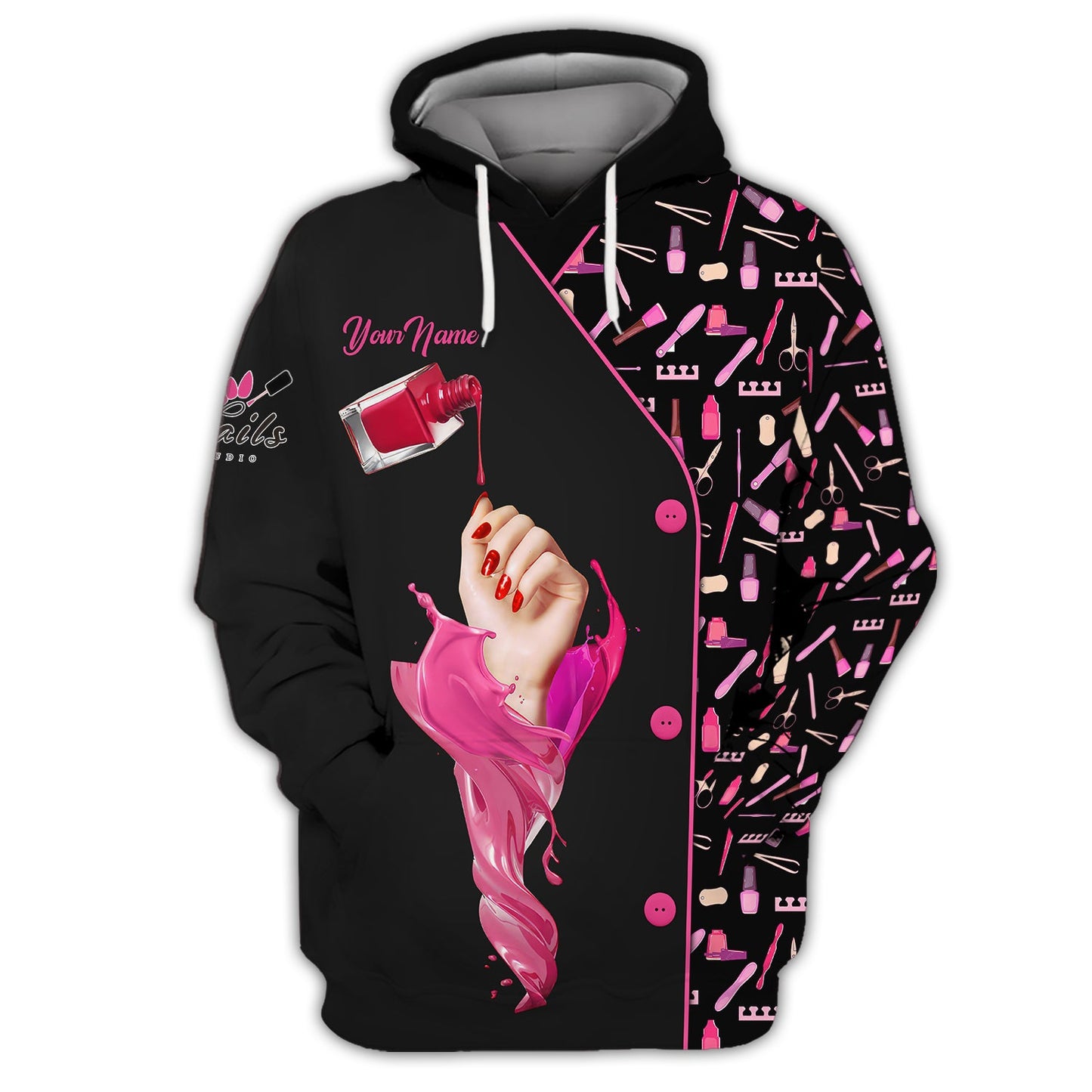 Zipper Hoodie Floating Nail Polish Bottle 3D Shirt Nails Artist Custom T-Shirts