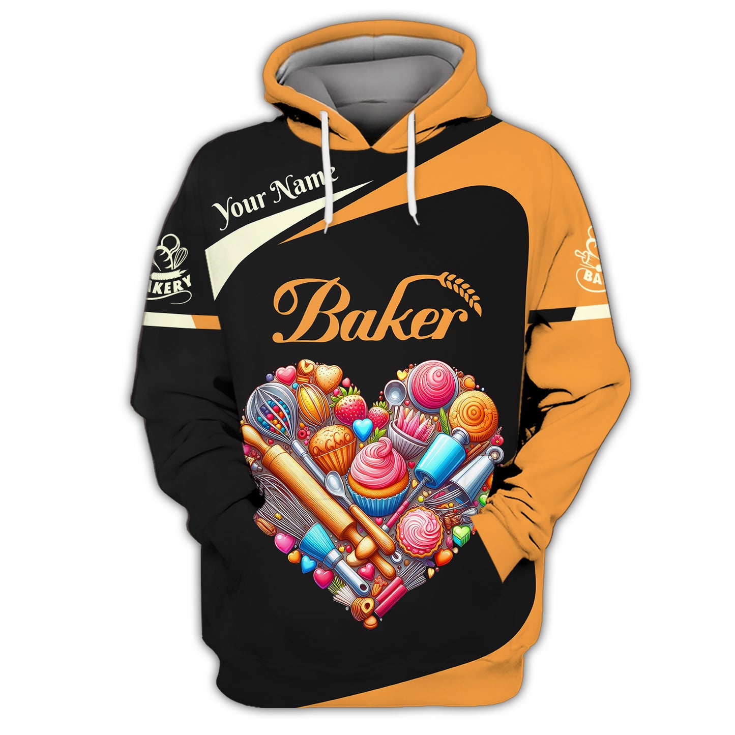 Zipper Hoodie Heart With Baking Tools 3D Shirt Bakery Custom T-Shirts Gif For Baker